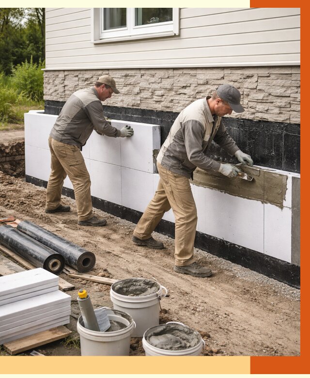 Утепление фундамента снаружи в Донецке от 4598 руб. за м² | ТепломастерДнк