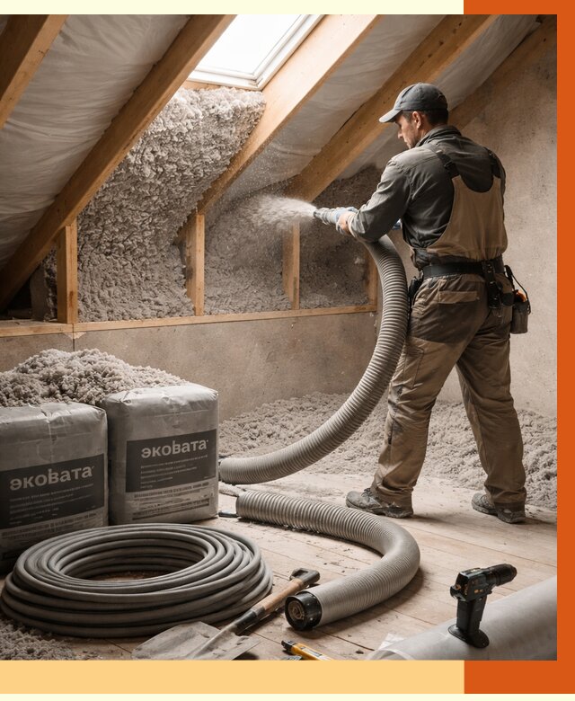 Утепление мансарды эковатой в Донецке от 2409 руб/м2 — монтаж, задувка, цена | ТепломастерДнк