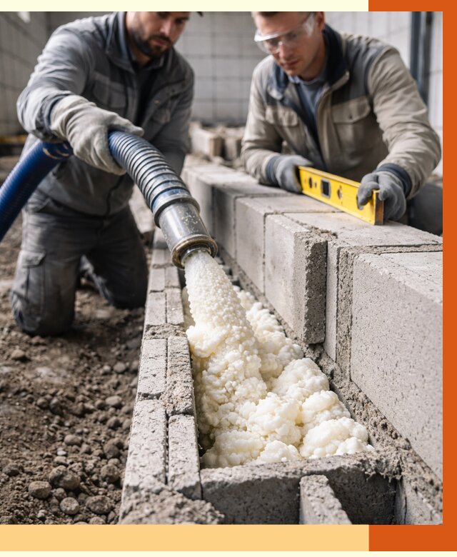 Заполнение колодцевой кладки ППУ в Донецке от 4598 руб. за м2 | ТепломастерДнк