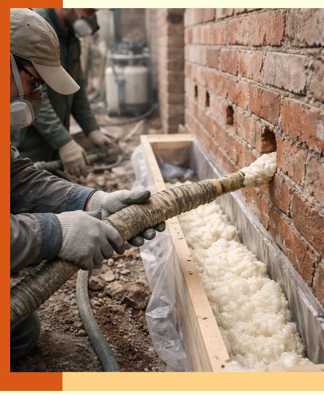 Заливка ППУ в пустоты кирпичной стены в Донецке