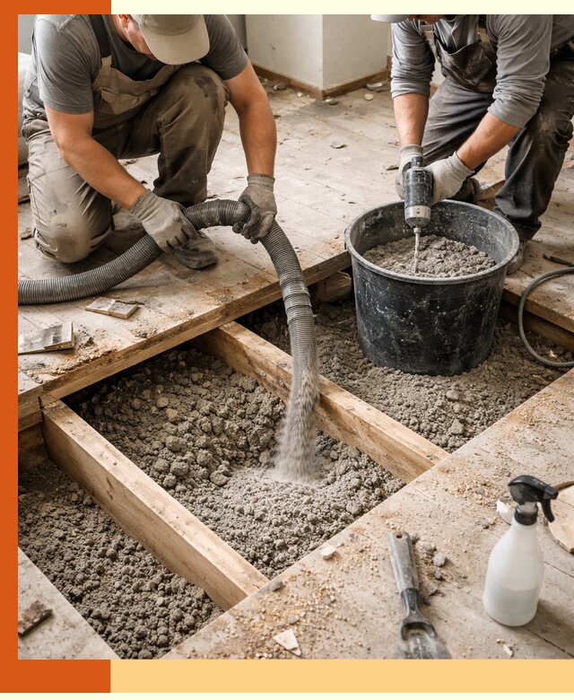 Заполнение пустот пола в Донецке полиуретаном и пенополистиролом