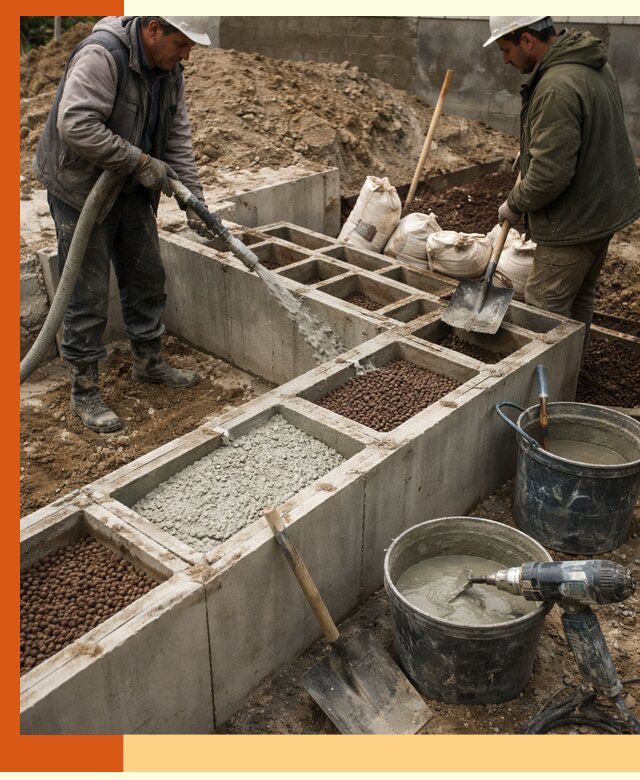 Заполнение полостей фундамента в Донецке герметичным утеплением и повышением прочности
