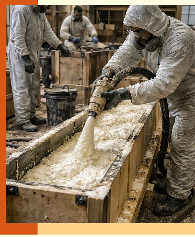 Заливка пенополиуретана в формы для утепления в Донецке